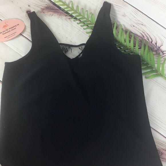 Cooper & Ella Black Crepe Lace Trim Tank Top - Picture 3 of 7